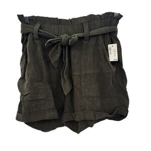 New NWT Aeropostale Hunter Green Paper Bag Pull On Shorts Size Medium Linen Blen
